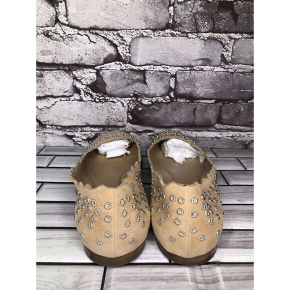 Chloe Beige Suede Leather Scalloped Perforated Stud Ballet Flats Women Sz 40EU/9 - Picture 7 of 16